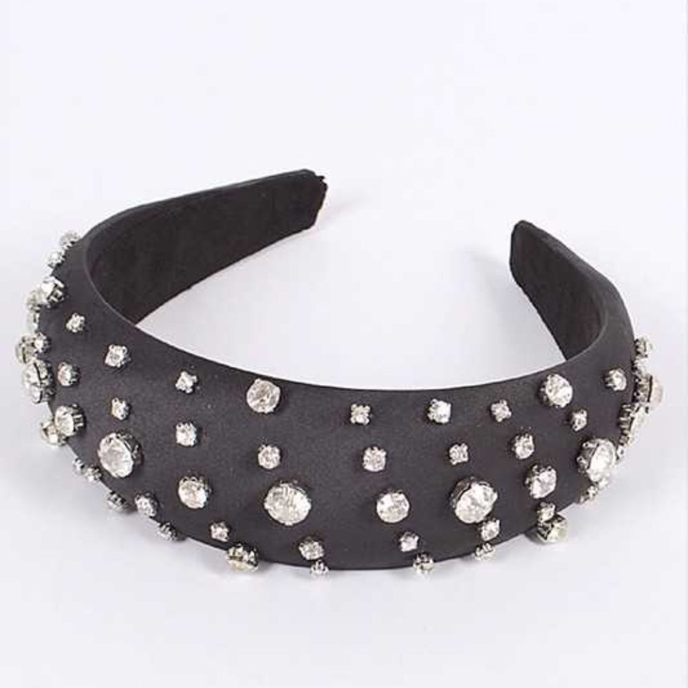 Crystal Studs Puffy Headband - Black